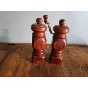 Salt Pepper Mill Wooden Shakers Vintage KIMCO Stainless Steel 7.5"T